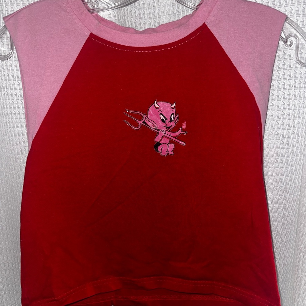 Devil Pink and Red Muscle Tee- Princess Polly